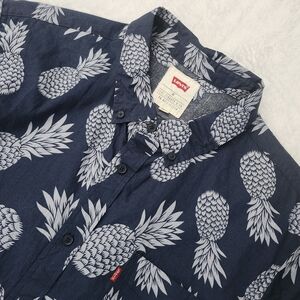 LEVI'S Men's Navy Blue Pineapple Print Short Sleeve Cotton Button‎ Down Shirt XL
